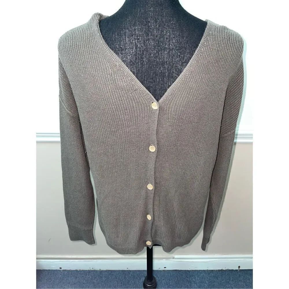 Pink Rose Green Button Up Sweater - Picture 3 of 6